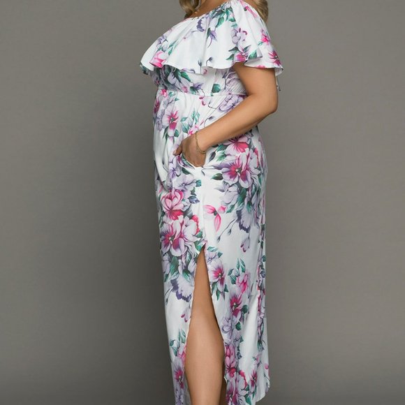 Off The Shoulder Floral Plus Size Maxi Dress - Picture 11 of 12